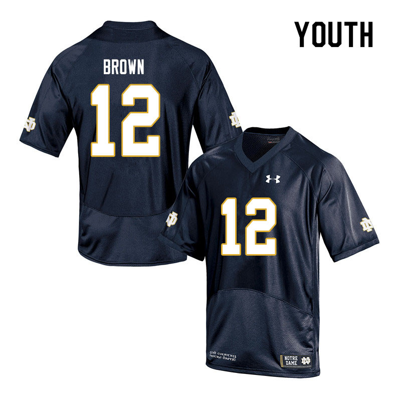 Youth #12 DJ Brown Notre Dame Fighting Irish College Football Jerseys Sale-Navy